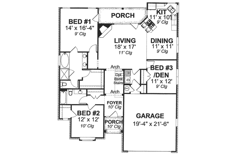 Dream House Plan - Floor Plan - Main Floor for Traditional House Plan #20-1872 - 2 bed, 2 bath