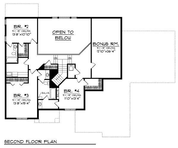 Traditional Floor Plan - Upper Floor Plan #70-954