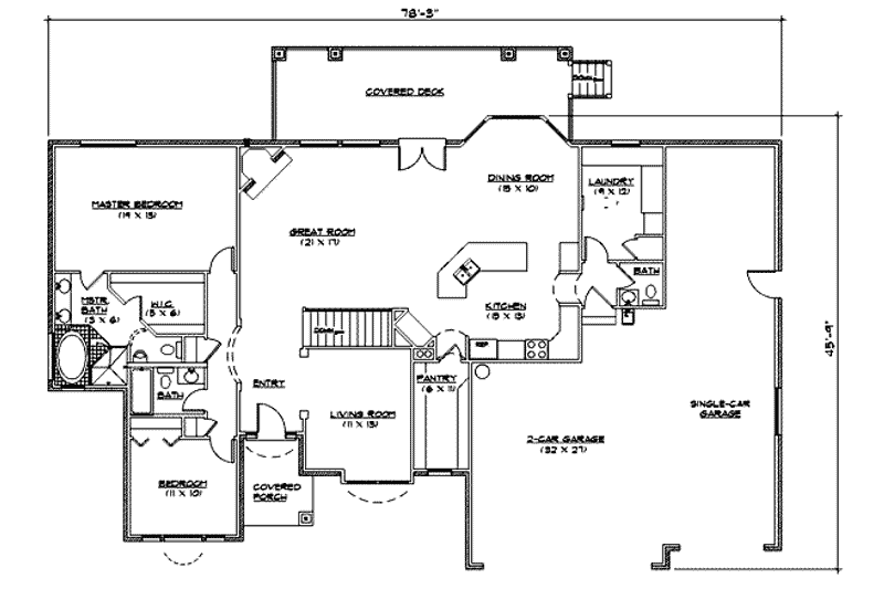 Dream House Plan - Floor Plan - Main Floor for Traditional House Plan #5-124 - 2 bed, 2.5 bath