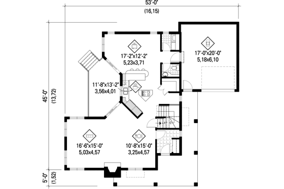 Floor Plan - Main Floor for Cottage House Plan #25-4485 - 4 bed, 2 bath