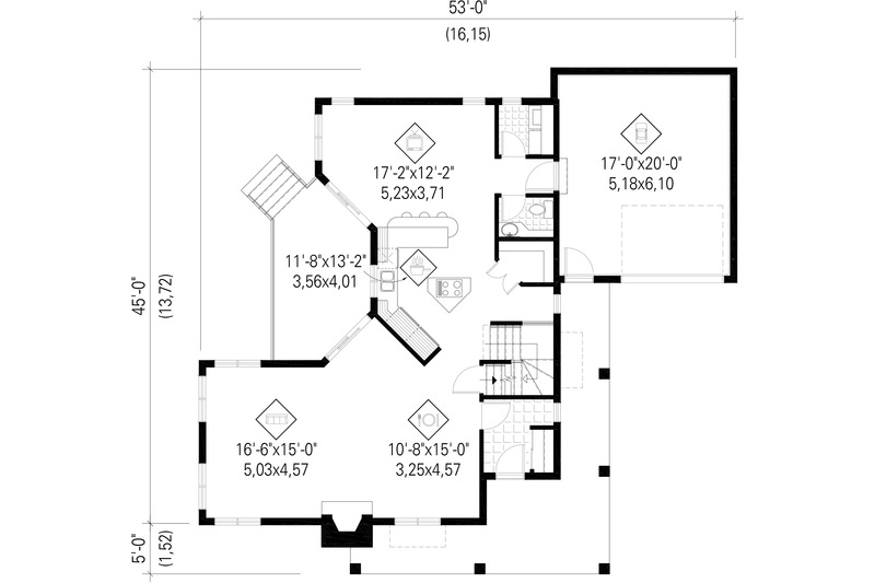 Dream House Plan - Floor Plan - Main Floor for Cottage House Plan #25-4485 - 4 bed, 2 bath