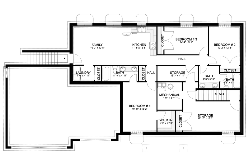 House Blueprint - Floor Plan - Lower Floor for Craftsman House Plan #1060-475 - 2 bed, 3 bath
