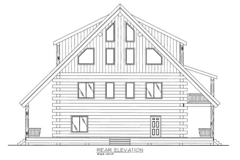 Architectural House Design - Exterior - Rear Elevation for Log House Plan #117-603 - 2 bed, 2 bath