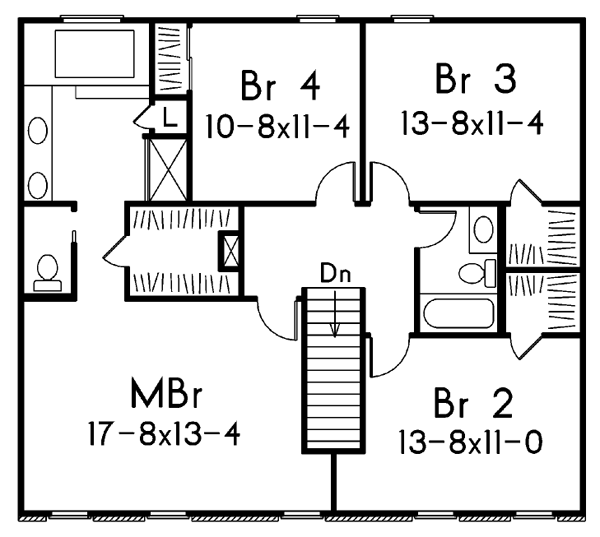 Colonial Floor Plan - Upper Floor Plan #57-111