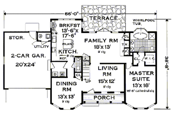 Floor Plan - Main Floor for Traditional House Plan #3-204 - 5 bed, 3.5 bath