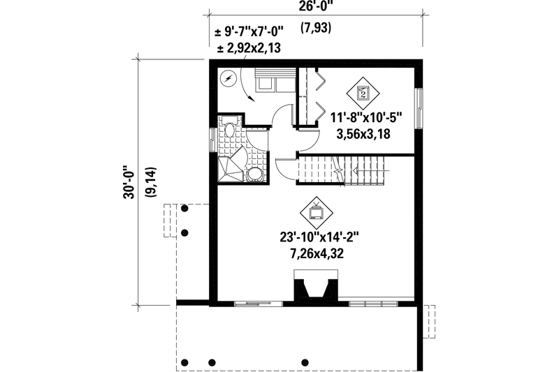 Home Plan - Floor Plan - Lower Floor for Cabin House Plan #25-4361 - 2 bed, 2 bath