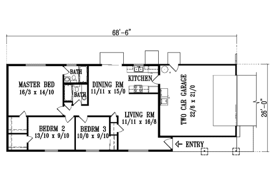 Floor Plan - Main Floor for Ranch House Plan #1-1065 - 3 bed, 2 bath