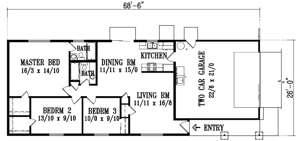 House Design - Ranch Floor Plan - Main Floor Plan #1-1065