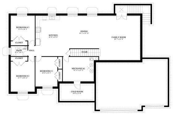 Floor Plan - Lower Floor for Traditional House Plan #1060-67 - 3 bed, 2 bath