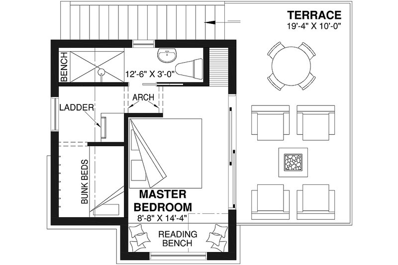 House Design - Floor Plan - Upper Floor for European House Plan #23-2824 - 2 bed, 1 bath