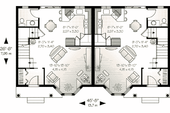 Floor Plan - Main Floor for European House Plan #23-514 - 3 bed, 1.5 bath