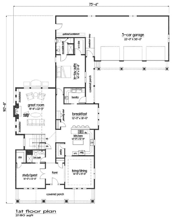Craftsman Floor Plan - Main Floor Plan #459-6