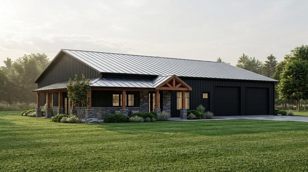 Exterior - Front Elevation 2 for Barndominium House Plan #1064-259 - 1 bed, 1.5 bath