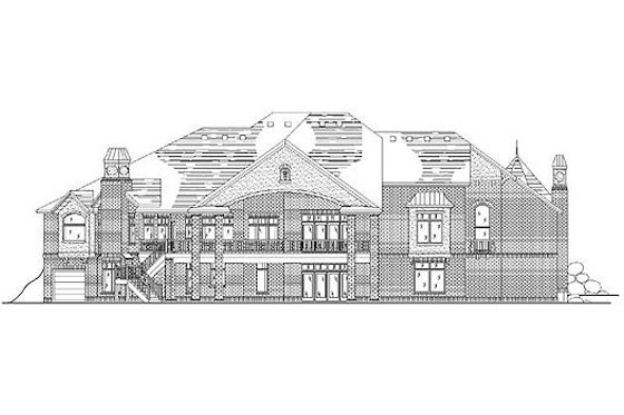 Exterior - Rear Elevation for European House Plan #5-333 - 5 bed, 5 bath