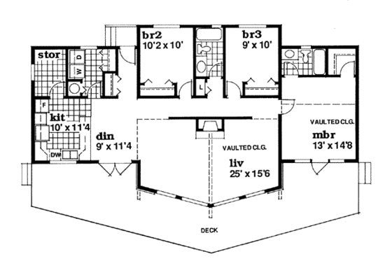 Floor Plan - Main Floor for Cabin House Plan #47-436 - 3 bed, 2 bath