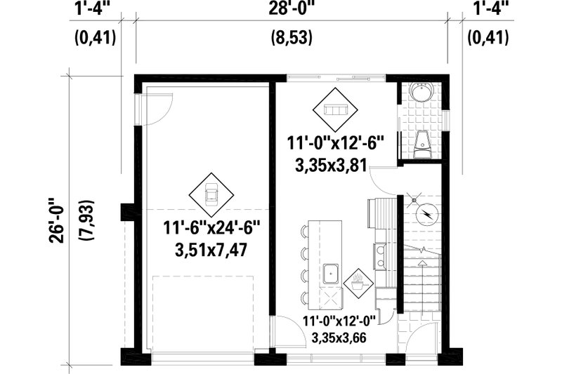 House Plan Design - Floor Plan - Main Floor for Modern House Plan #25-5049 - 2 bed, 1 bath