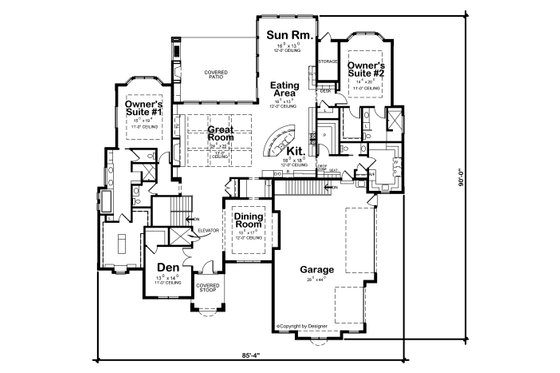 Floor Plan - Main Floor for Traditional House Plan #20-2530 - 4 bed, 4.5 bath