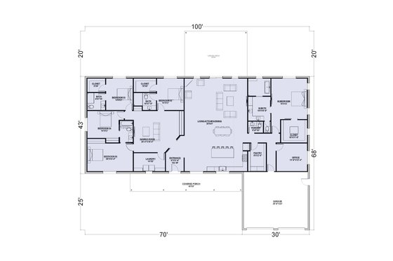 Floor Plan - Main Floor for Barndominium House Plan #1107-43 - 5 bed, 4.5 bath