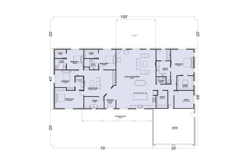 Architectural House Design - Floor Plan - Main Floor for Barndominium House Plan #1107-43 - 5 bed, 4.5 bath