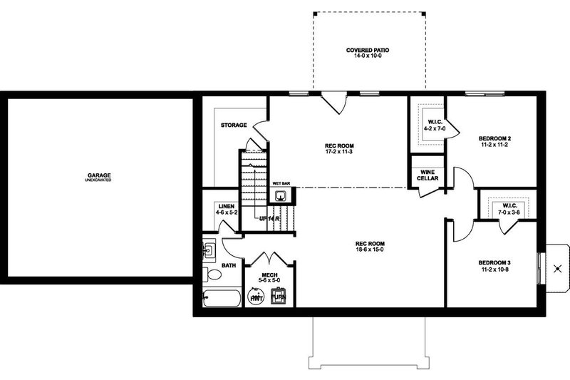 House Blueprint - Floor Plan - Lower Floor for Farmhouse House Plan #126-239 - 2 bed, 2 bath