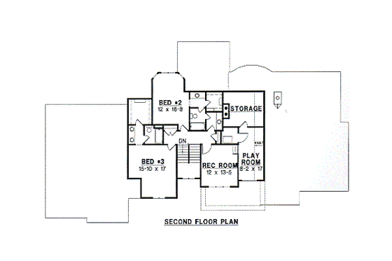Floor Plan - Upper Floor for Traditional House Plan #67-454 - 3 bed, 3.5 bath