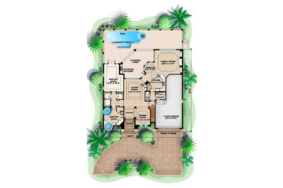 Floor Plan - Main Floor for Mediterranean House Plan #27-376 - 4 bed, 3.5 bath