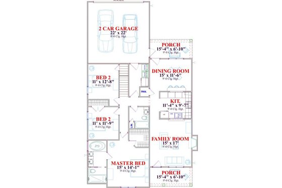 Floor Plan - Main Floor for Farmhouse House Plan #63-136 - 3 bed, 2.5 bath