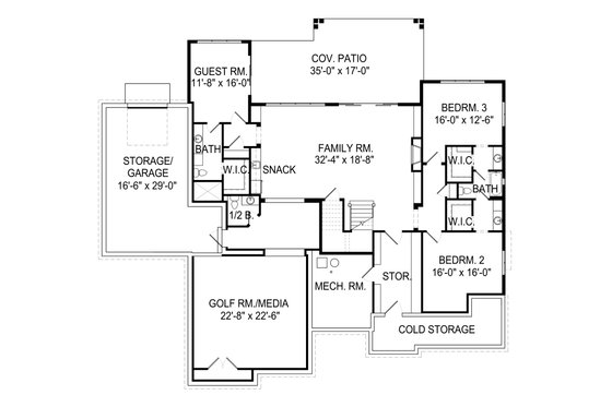 Floor Plan - Lower Floor for Craftsman House Plan #920-109 - 4 bed, 4 bath