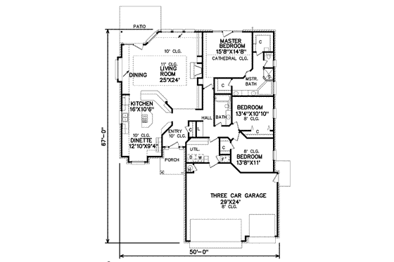 Floor Plan - Main Floor for Traditional House Plan #65-216 - 3 bed, 2 bath