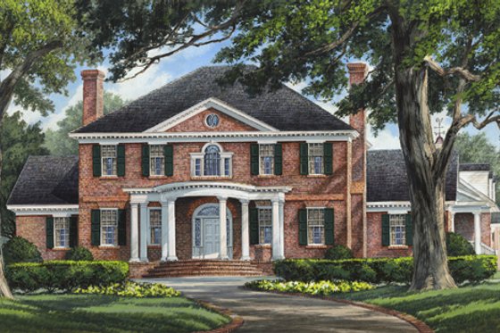 Exterior - Front Elevation 3 for Southern House Plan #137-395 - 5 bed, 6 bath