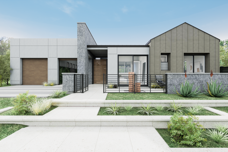 House Blueprint - Exterior - Front Elevation 3 for Modern House Plan #1087-2 - 3 bed, 2.5 bath