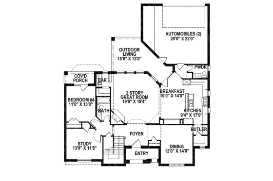 Floor Plan - Main Floor for European House Plan #141-261 - 4 bed, 4.5 bath