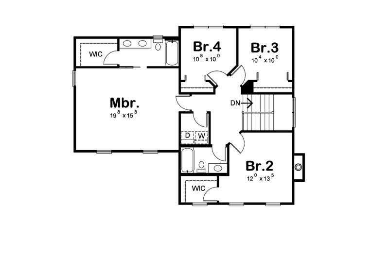 Architectural House Design - Floor Plan - Upper Floor for Farmhouse House Plan #20-2564 - 4 bed, 2.5 bath