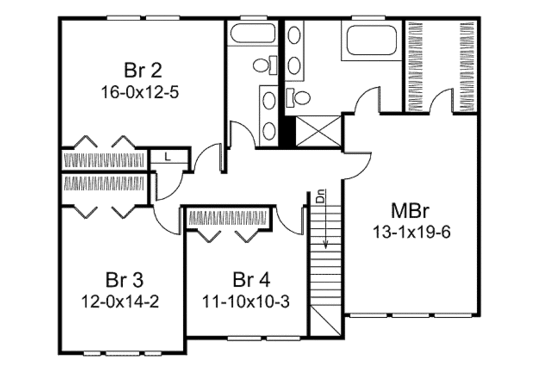 Floor Plan - Upper Floor for Traditional House Plan #57-459 - 4 bed, 2.5 bath