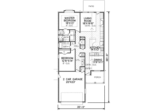 Floor Plan - Main Floor for Ranch House Plan #65-468 - 2 bed, 2 bath
