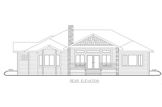 Exterior - Rear Elevation for Ranch House Plan #117-876 - 2 bed, 2.5 bath