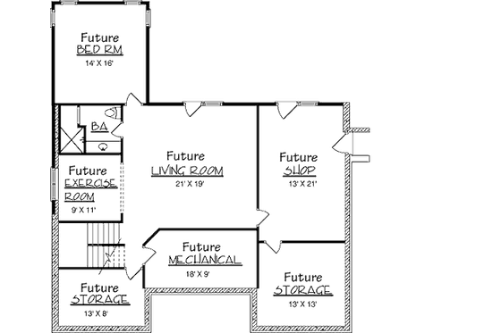 Floor Plan - Lower Floor for Prairie House Plan #320-406 - 1 bed, 1.5 bath
