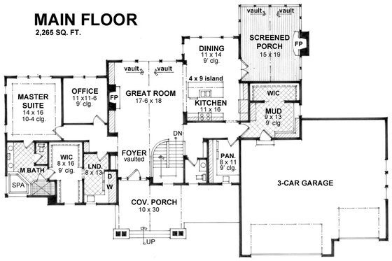 Floor Plan - Main Floor for Craftsman House Plan #51-575 - 4 bed, 2.5 bath