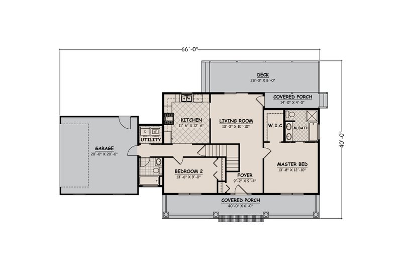 Home Plan - Floor Plan - Main Floor 1 for Ranch House Plan #1082-5 - 2 bed, 2 bath