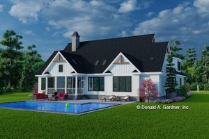 Exterior - Rear Elevation for Farmhouse House Plan #929-1099 - 3 bed, 2 bath