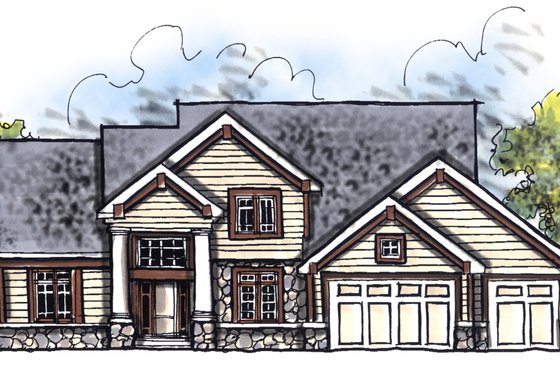 Exterior - Front Elevation for Craftsman House Plan #70-623 - 4 bed, 2.5 bath