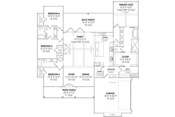 Floor Plan - Main Floor for Craftsman House Plan #1096-73 - 4 bed, 3 bath