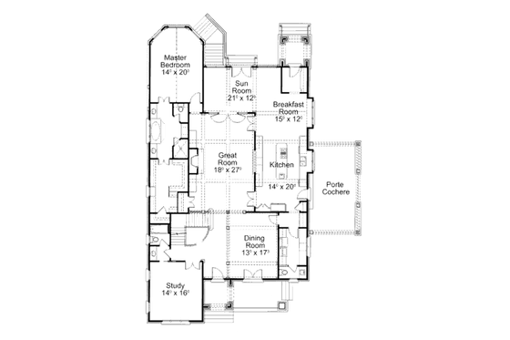 Floor Plan - Main Floor for European House Plan #429-44 - 4 bed, 4 bath