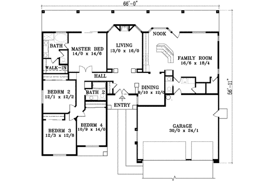 Floor Plan - Main Floor for Adobe / Southwestern House Plan #1-1434 - 4 bed, 2.5 bath