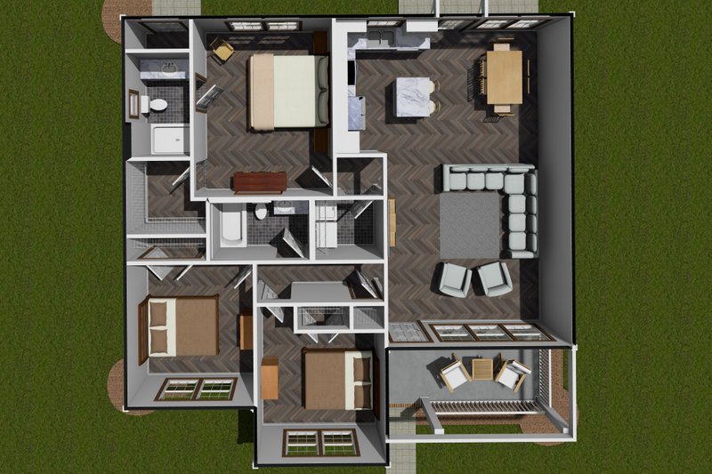 Architectural House Design - Floor Plan - Main Floor 1 for Cottage House Plan #20-1885 - 3 bed, 2 bath