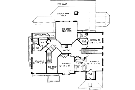 Floor Plan - Upper Floor for European House Plan #54-157 - 5 bed, 4.5 bath