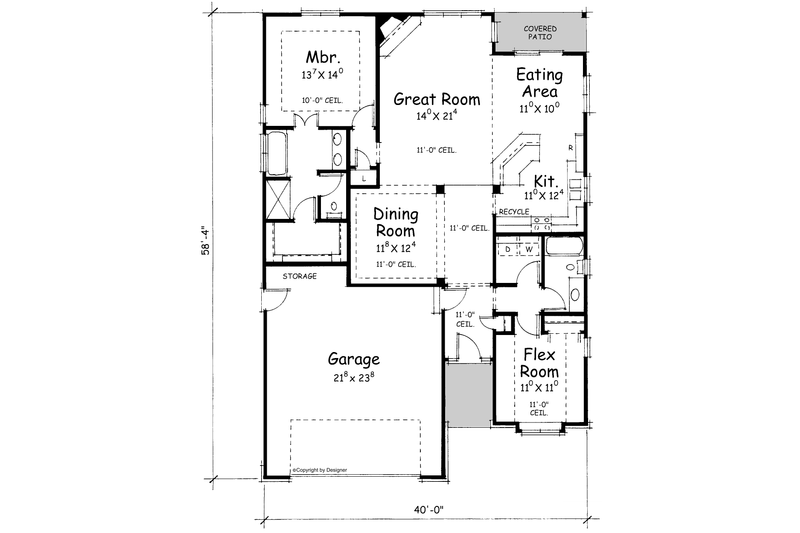 Home Plan - Floor Plan - Main Floor for European House Plan #20-1614 - 2 bed, 2 bath