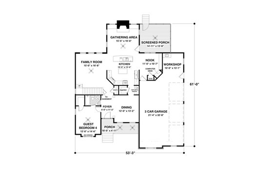 Floor Plan - Main Floor for Craftsman House Plan #56-642 - 4 bed, 4 bath