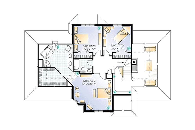 Architectural House Design - Floor Plan - Upper Floor for European House Plan #23-2012 - 3 bed, 2.5 bath