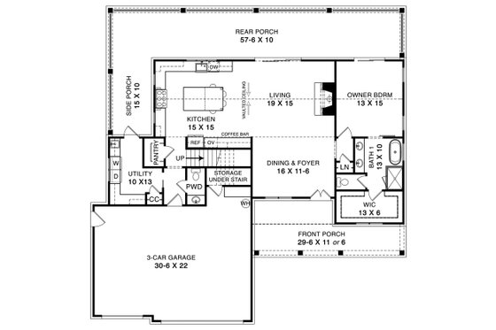 Floor Plan - Main Floor for Farmhouse House Plan #119-444 - 3 bed, 2.5 bath